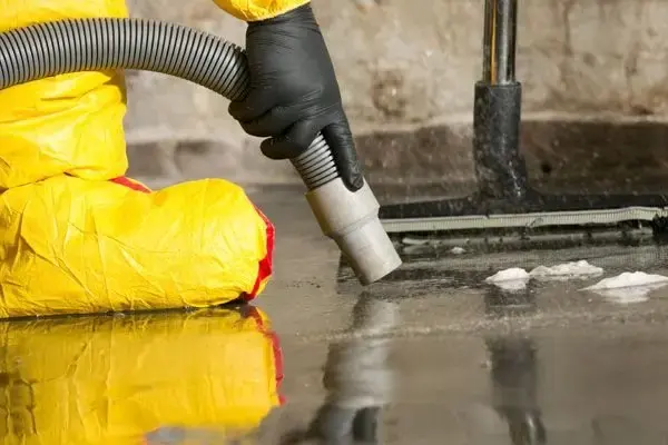 Extraction hose pulling standing water off a concrete floor, water extraction in Gresham, OR